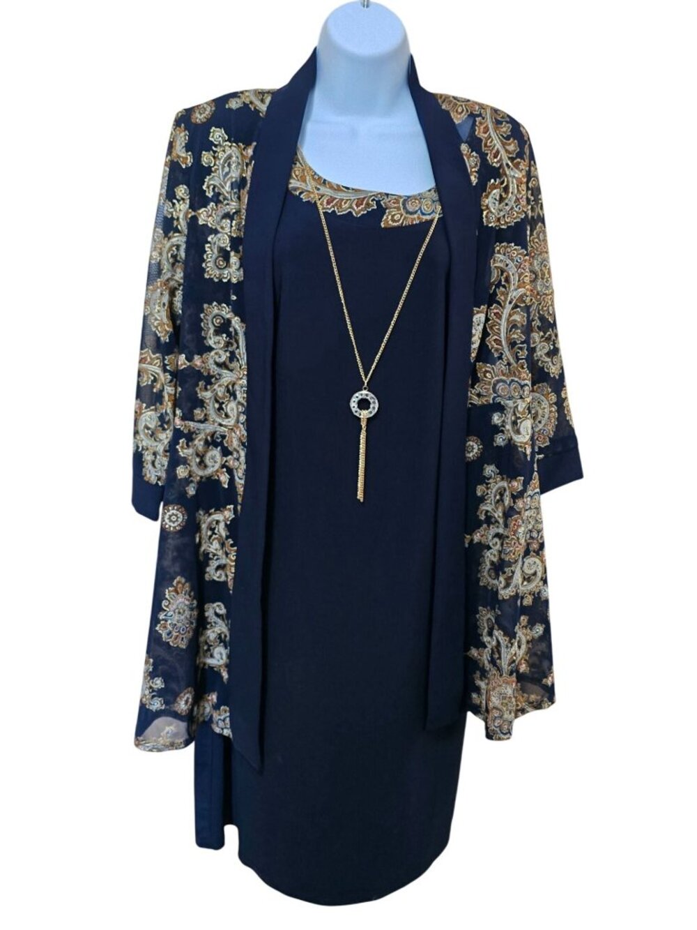 2-Piece Navy Dress With Gold Paisley Jacket elegant wedding party business